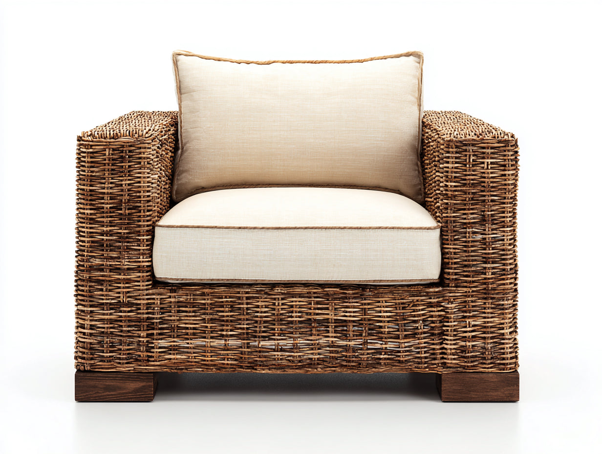 Fauteuil de jardin - rotin - bois - 91x85x75 cm - brun-beige - style naturel