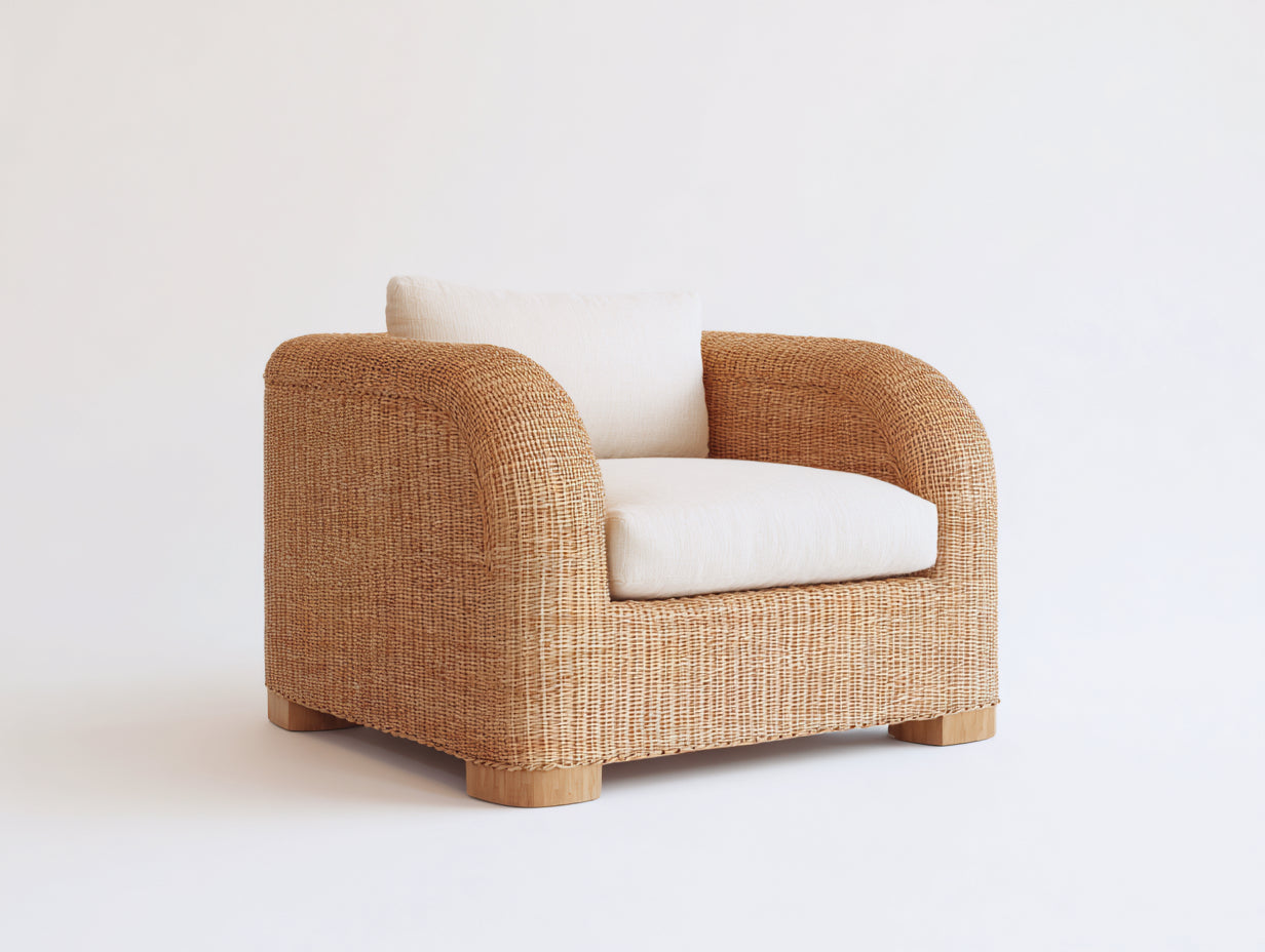 Fauteuil de jardin - rotin - bois - 94x86x74 cm - brun-beige - style naturel