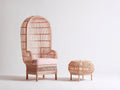Fauteuil de jardin - rotin-bois-tissu - 86x78x162 cm - rose pâle-naturel - bohème