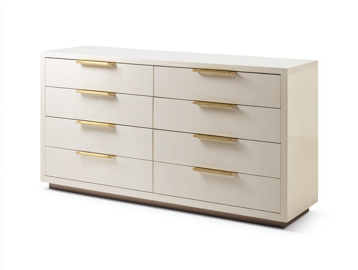 Commode - Bois-Métal - 162x48x80 cm - Crème-Doré - Style contemporain