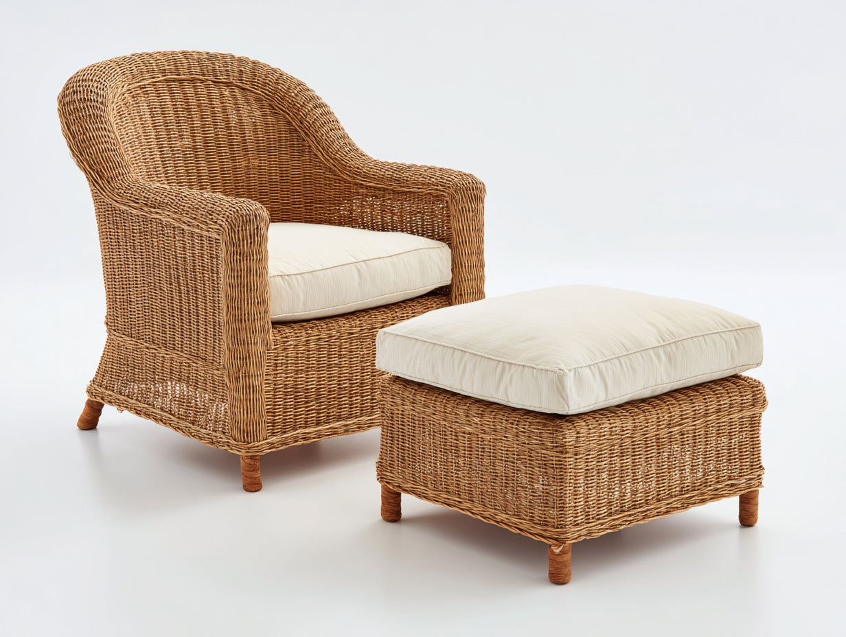 Fauteuil de jardin - rotin-tissu - 88x80x93 cm - naturel-beige - style bohème