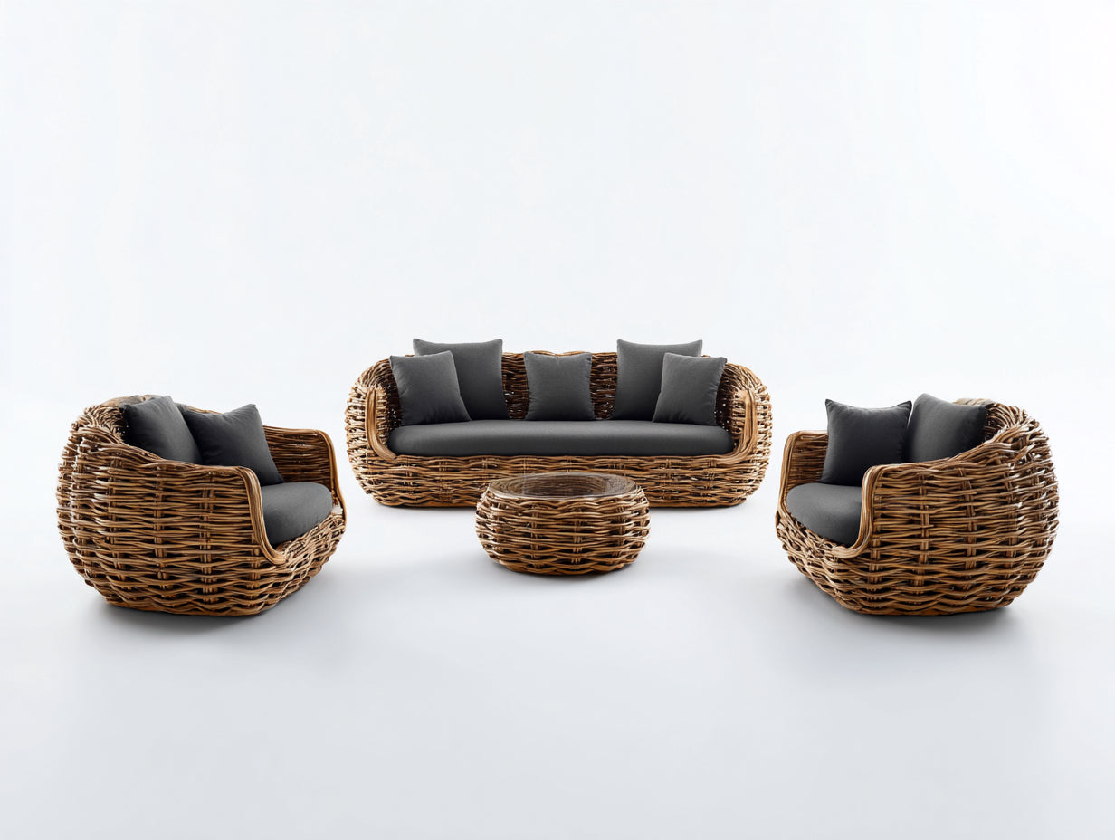 Canapé de jardin - résine tressée-tissu - 188x86x74 cm - naturel-noir - organique