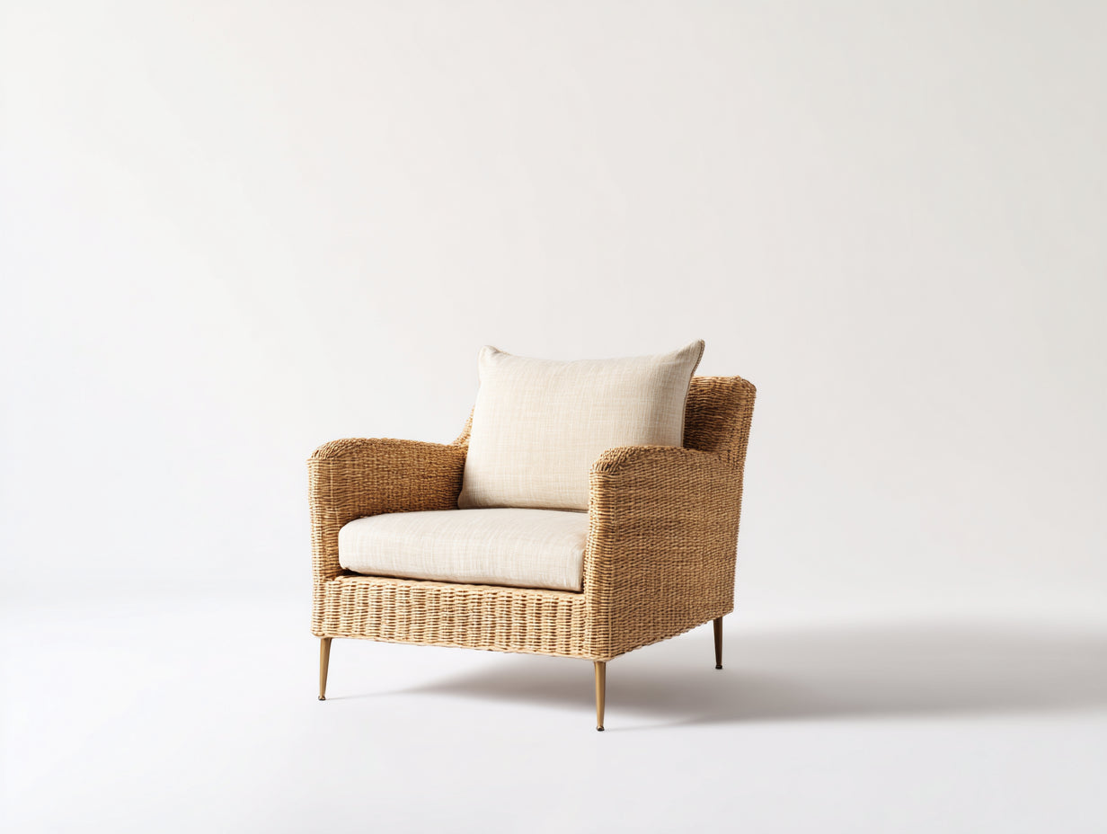 Fauteuil de jardin - rotin - métal - 80x74x86 cm - brun-beige - style naturel