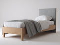 Lit simple - bois - tissu - 206x96x102 cm - bois clair-gris - style moderne