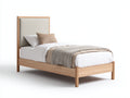 Lit simple - bois - tissu - 206x99x101 cm - bois clair-beige - style naturel