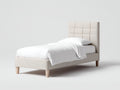 Lit simple - tissu - bois - 204x98x108 cm - beige-bois clair - style moderne