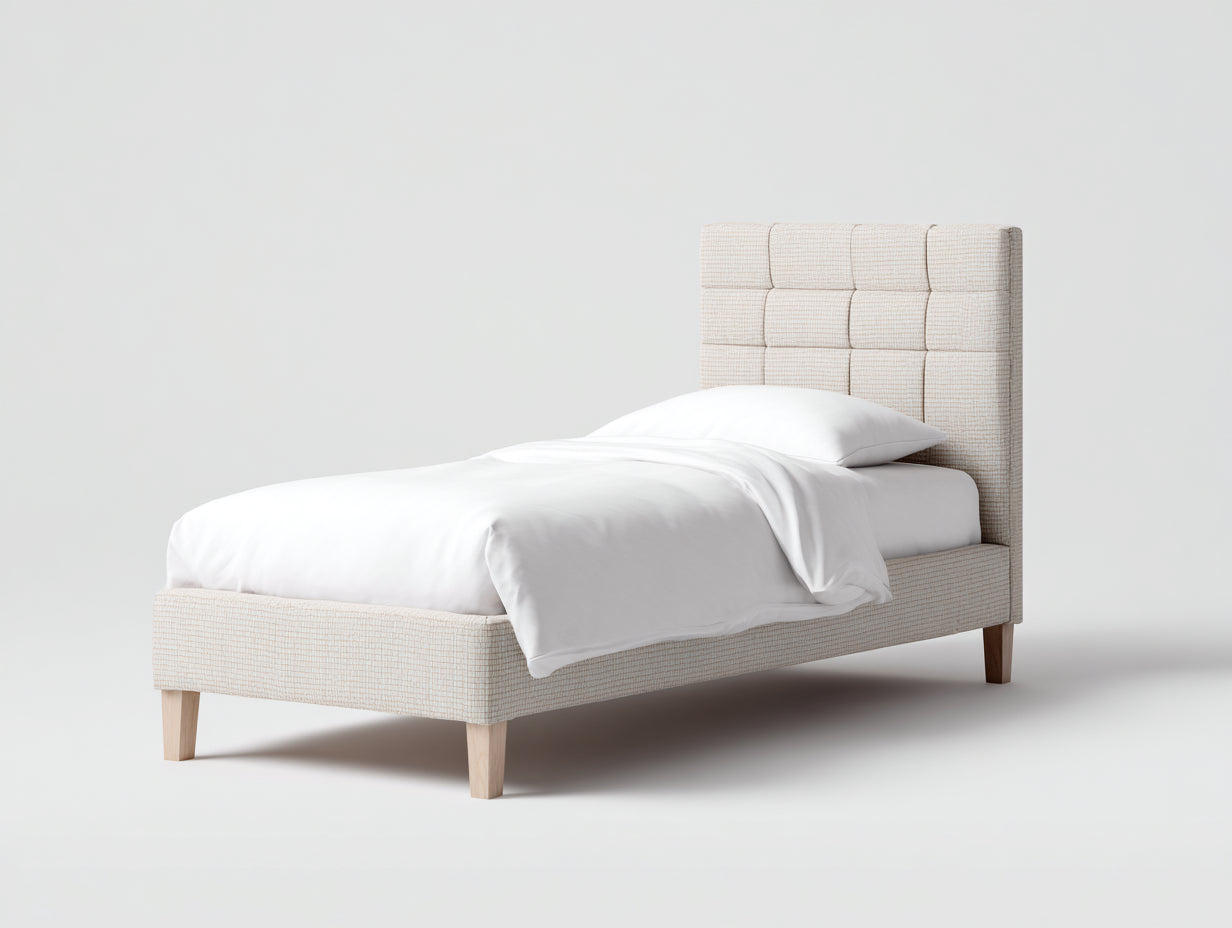 Lit simple - tissu - bois - 204x98x108 cm - beige-bois clair - style moderne