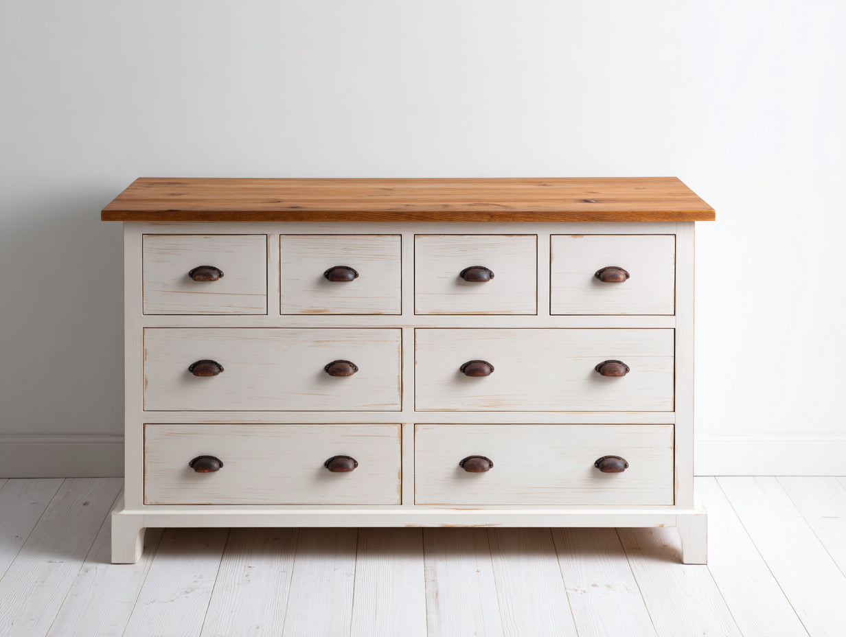 Commode - Bois - 120x45x85 cm - Blanc-Naturel - Style maison de campagne