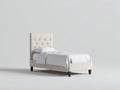 Lit simple - tissu - bois - 205x99x112 cm - beige-brun foncé - style classique