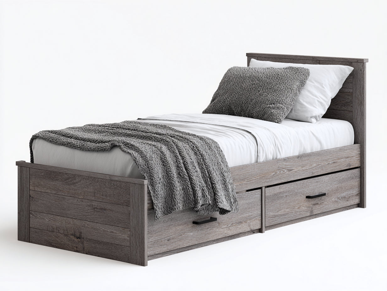 Lit simple - bois - 210x102x86 cm - gris - style contemporain