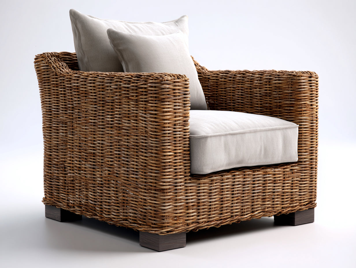 Fauteuil de jardin - rotin - bois - 96x88x80 cm - brun-beige - style bohème