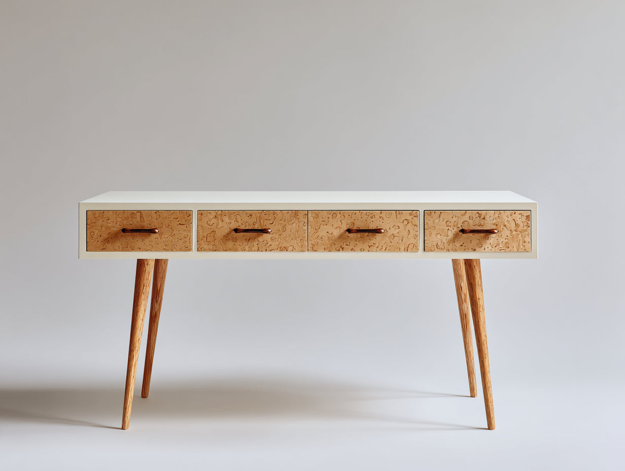 Bureau-bois-128x54x75 cm-blanc-naturel-style nordique