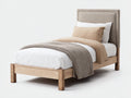 Lit simple - bois - tissu - 208x101x106 cm - bois clair-beige - style scandinave