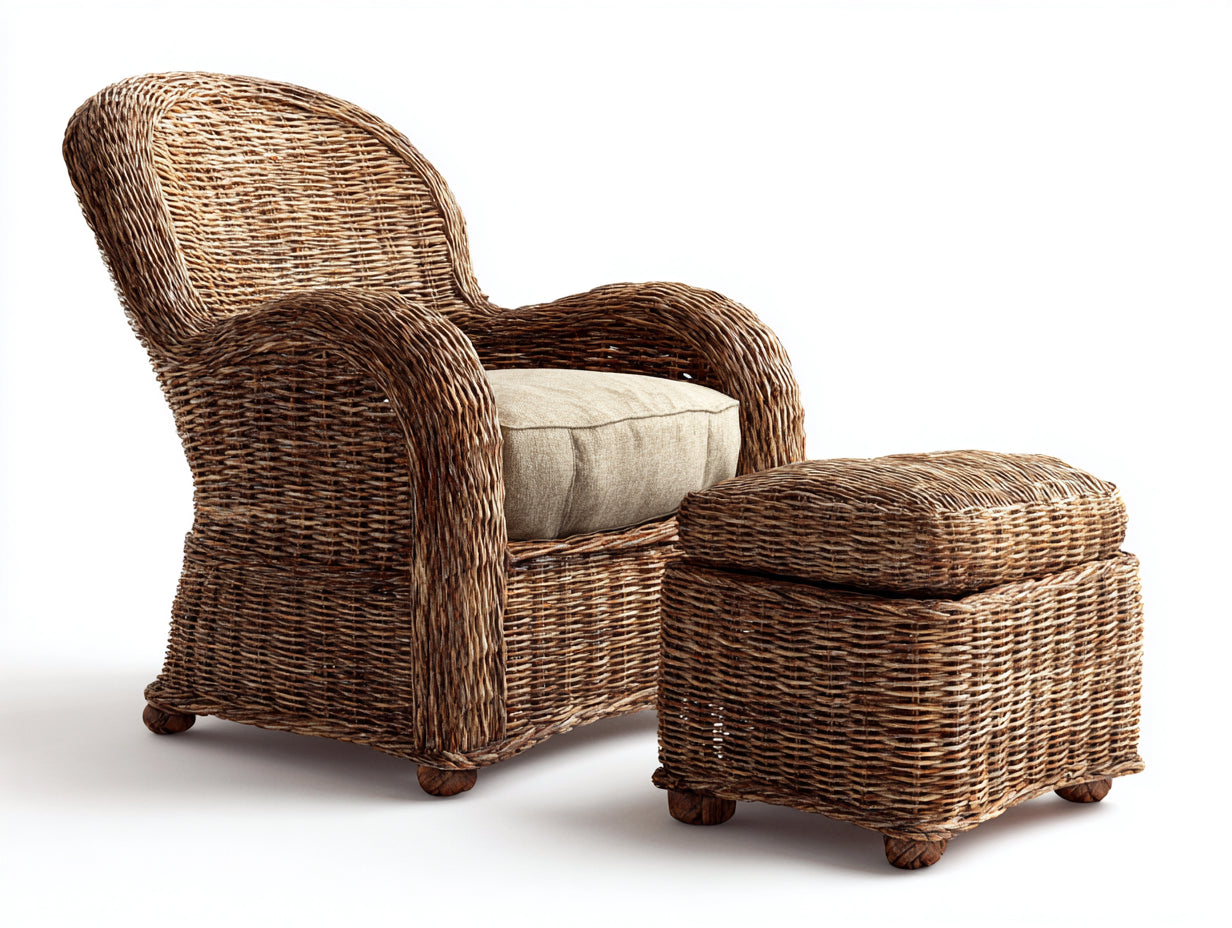 Fauteuil de jardin - rotin-tissu - 86x78x108 cm - brun-beige - style naturel