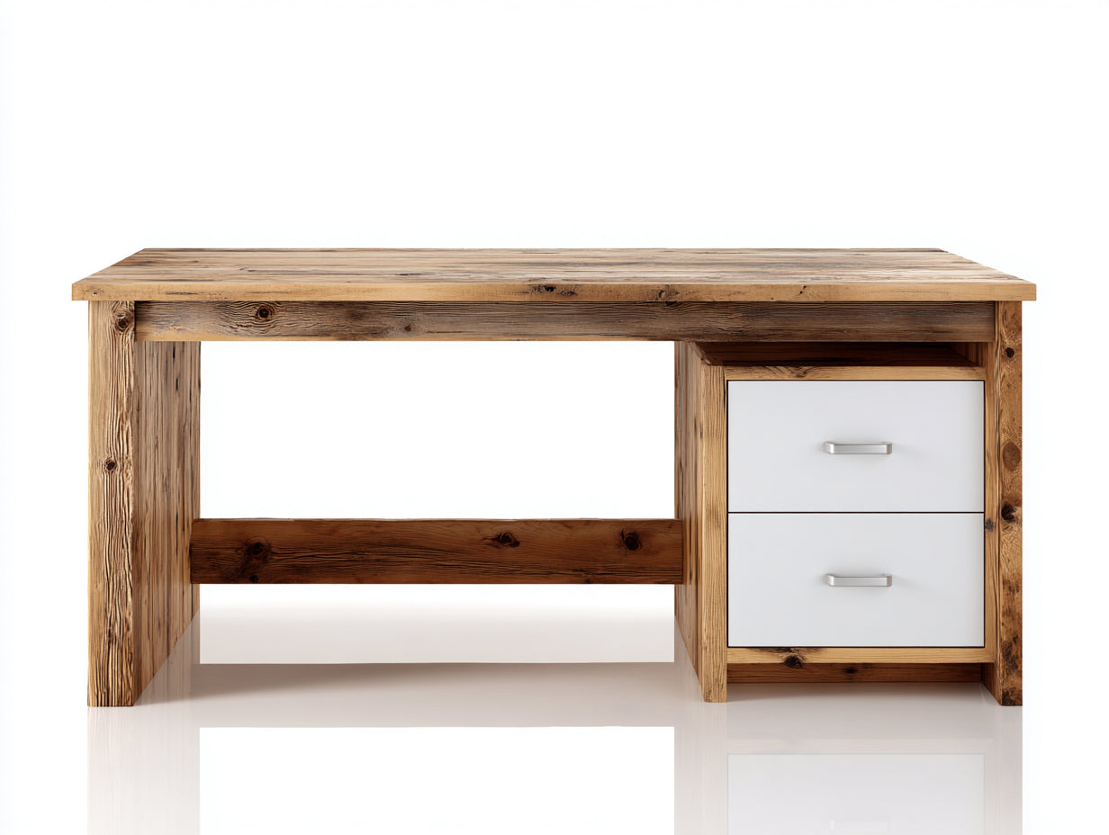 Bureau-bois-140x60x78 cm-naturel-blanc-style rustique