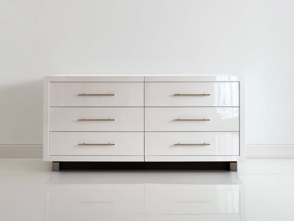 Commode - Bois-Métal - 152x46x78 cm - Blanc - Style contemporain