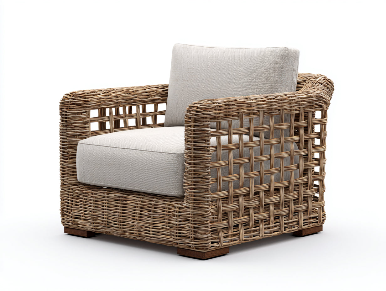 Fauteuil de jardin - rotin - bois - 87x81x78 cm - brun-beige - style naturel