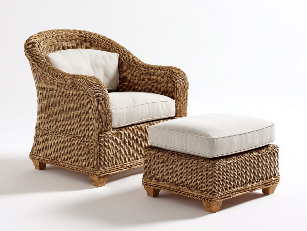 Fauteuil de jardin - rotin-tissu - 89x81x94 cm - naturel-beige - style naturel