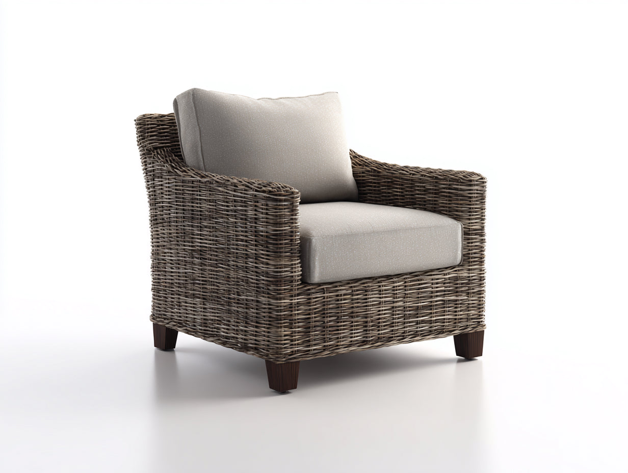 Fauteuil de jardin - rotin - bois - 88x84x78 cm - gris-brun-beige - style rustique