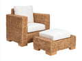 Fauteuil de jardin - rotin-bois-tissu - 82x80x86 cm - naturel-blanc - contemporain