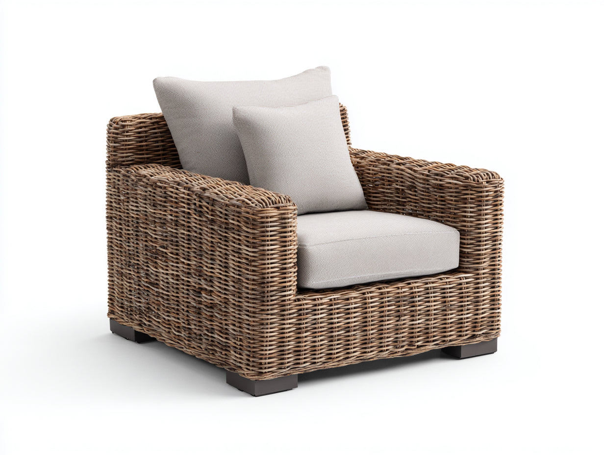 Fauteuil de jardin - rotin - bois - 89x82x79 cm - brun-beige - style contemporain