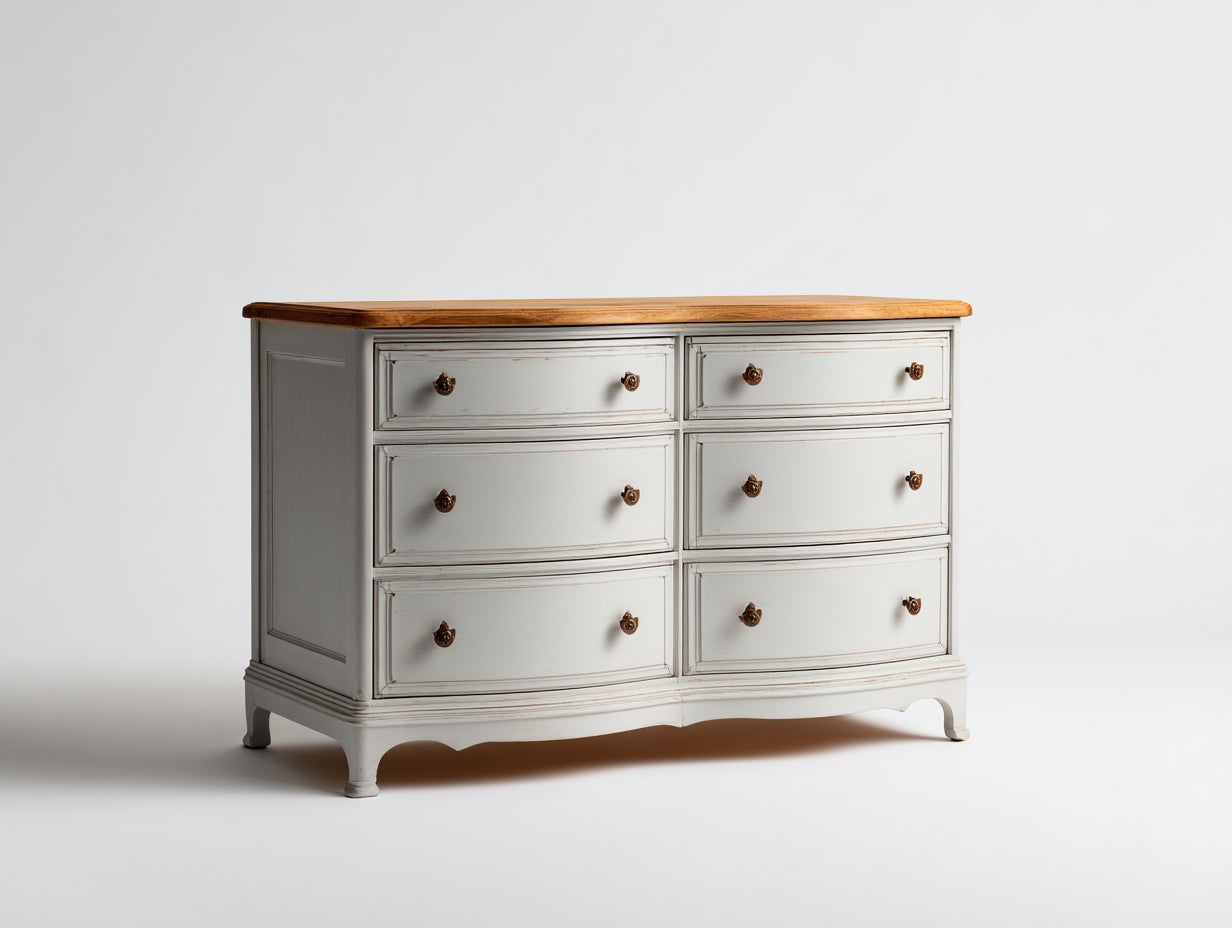 Commode - Bois - 135x50x88 cm - Blanc-Naturel - Style classique