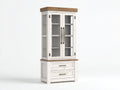 Vitrine - Bois-Verre-Métal - 72x42x190 cm - Blanc-Naturel - Style campagne