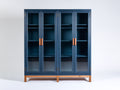 Vitrine - Bois-Verre-Métal - 150x43x190 cm - Bleu foncé-Naturel - Style contemporain