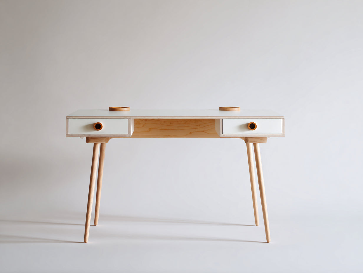 Bureau-bois-120x52x76 cm-blanc-naturel-style nordique
