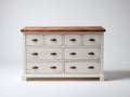 Commode - Bois - 130x48x86 cm - Blanc-Naturel - Style maison de campagne
