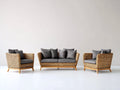 Canapé de jardin - résine tressée-bois-tissu - 176x82x79 cm - naturel-gris foncé - contemporain