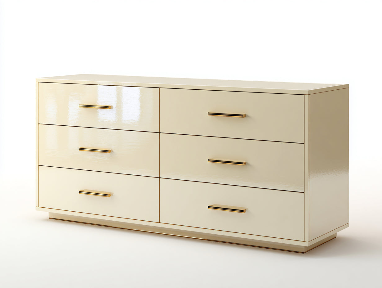 Commode - Bois-Métal - 160x48x78 cm - Crème-Doré - Style contemporain