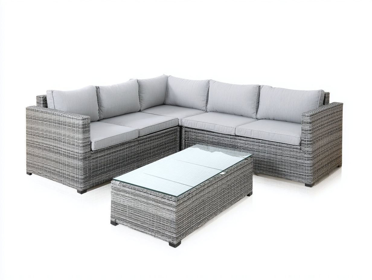 Canapé de jardin - résine tressée-verre-tissu - 246x246x80 cm - gris-gris clair - moderne