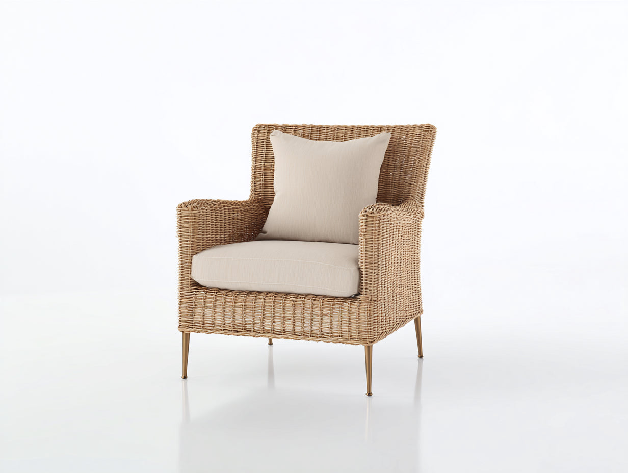 Fauteuil de jardin - rotin - métal - 78x73x87 cm - brun-beige - style bohème