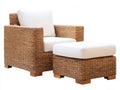 Fauteuil de jardin - rotin-bois-tissu - 84x82x88 cm - naturel-blanc - rustique