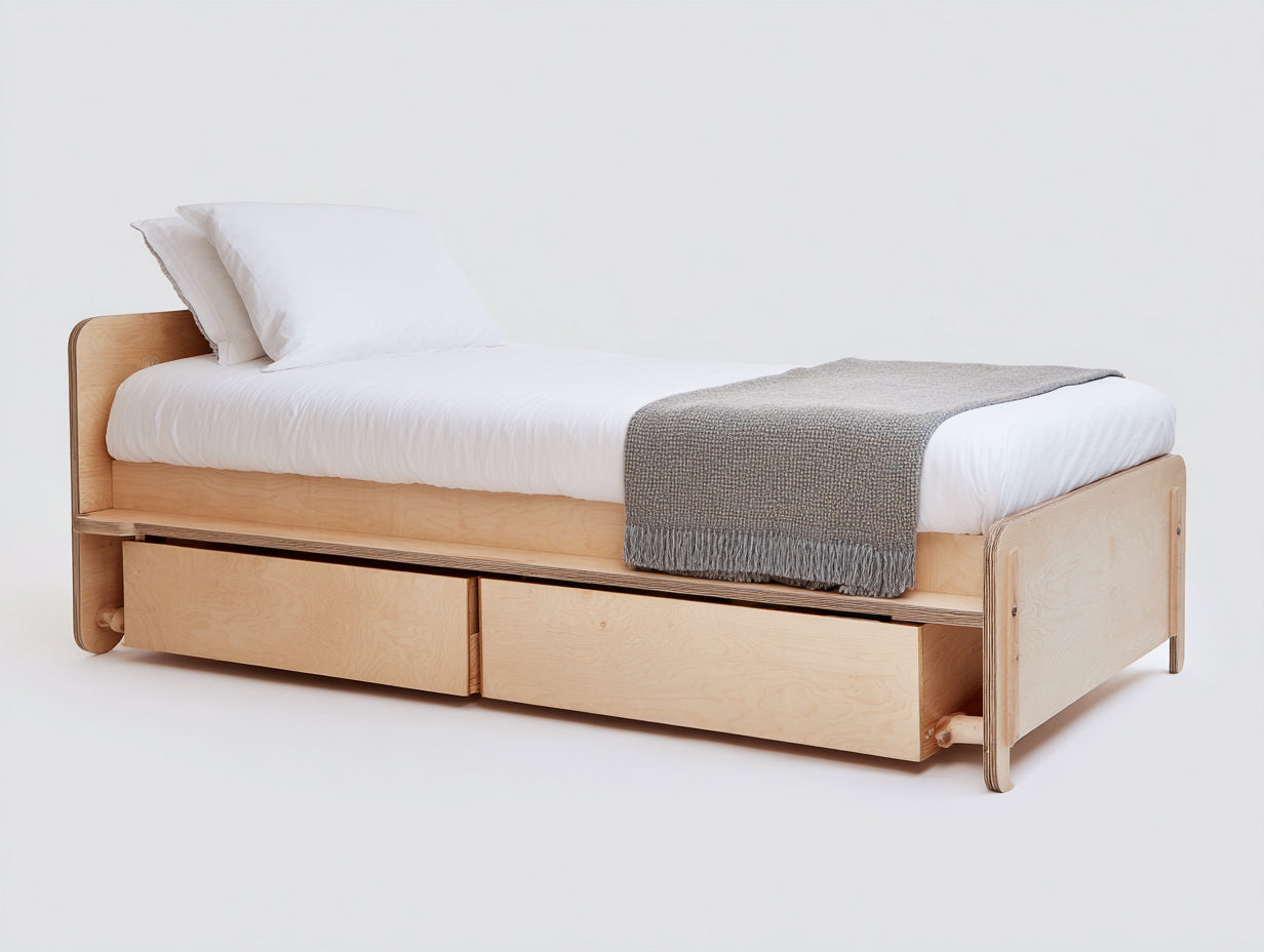 Lit simple - bois - 207x101x78 cm - bois clair - style minimaliste