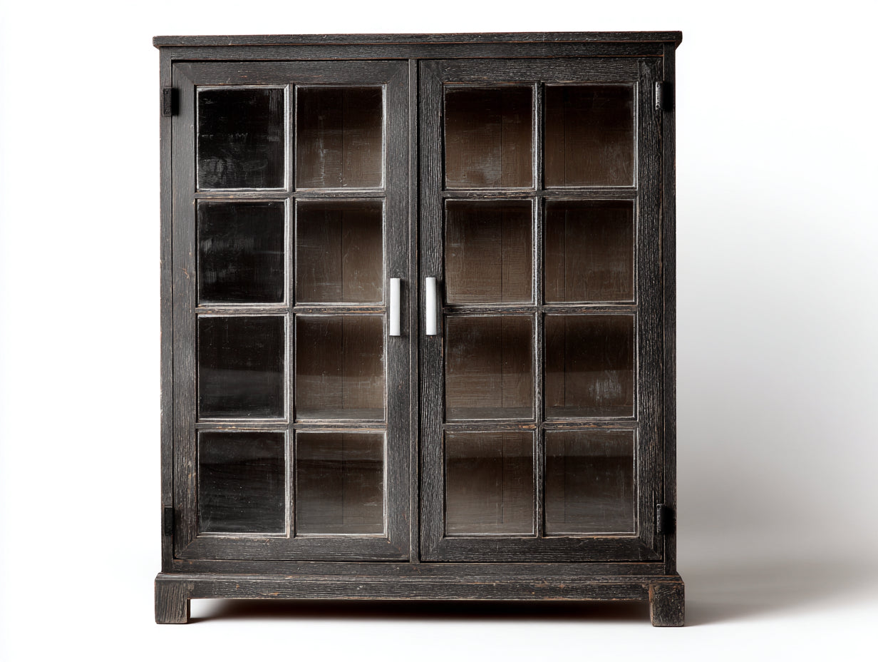 Vitrine - Bois-Verre-Métal - 96x40x138 cm - Brun foncé - Style rustique