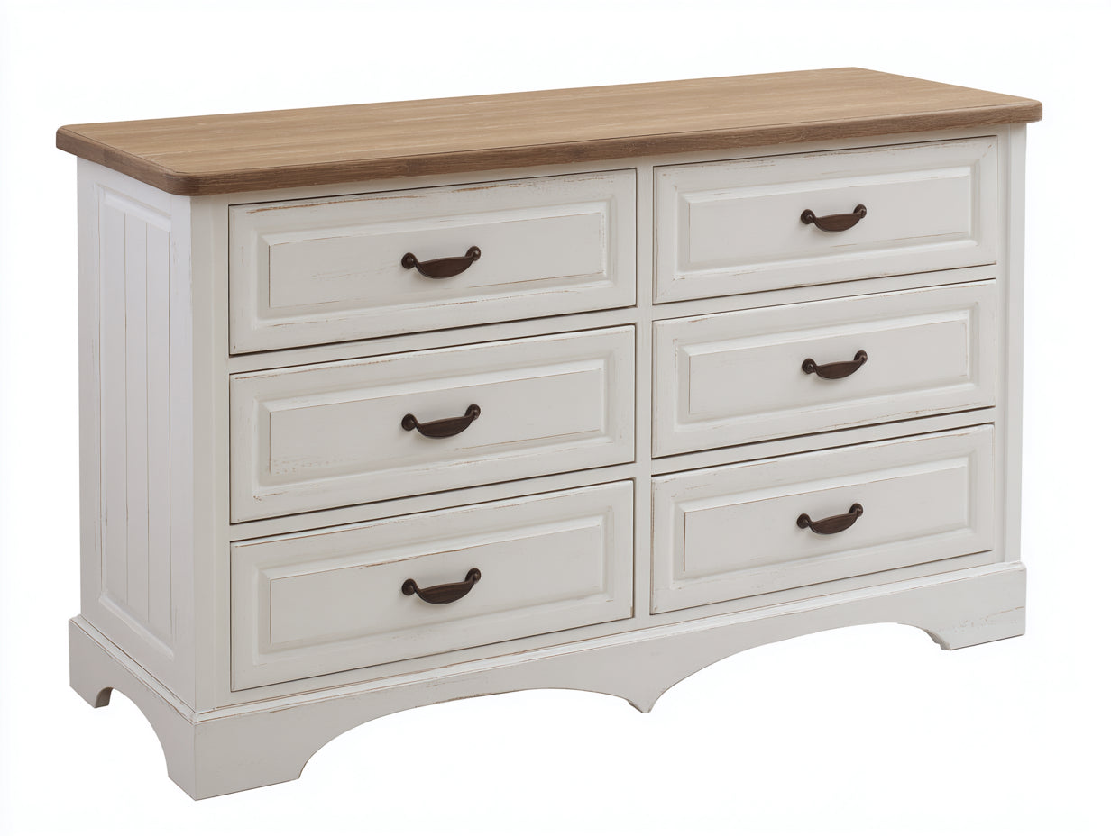 Commode - Bois-Métal - 138x48x82 cm - Blanc-Naturel - Style rustique